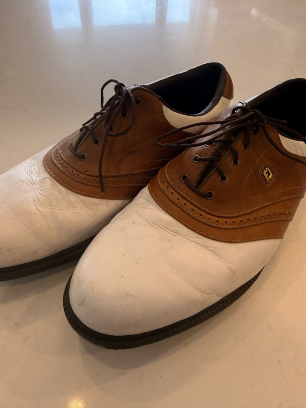 FootJoy White and Brown Men's Saddle Golf Shoes